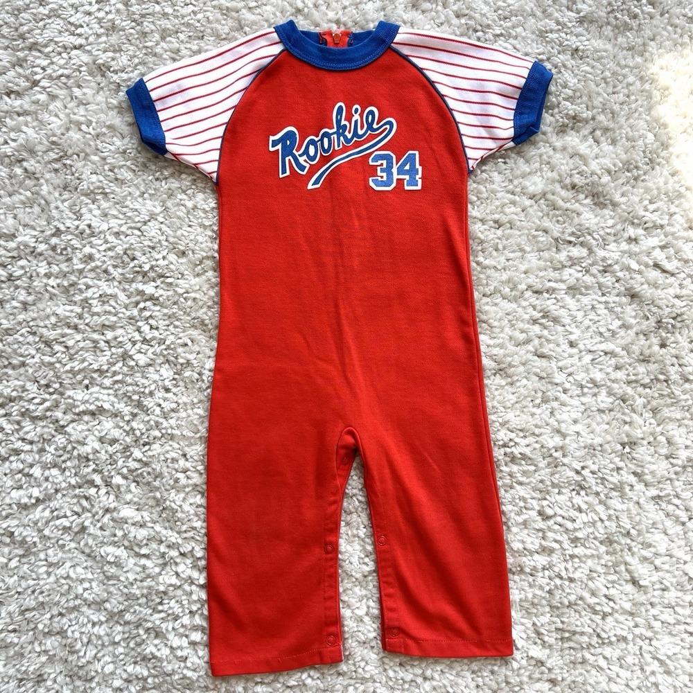 Vintage Carters Retro Jumper Romper 24 Months Rookie 34 Baseball Baby Nostalgic